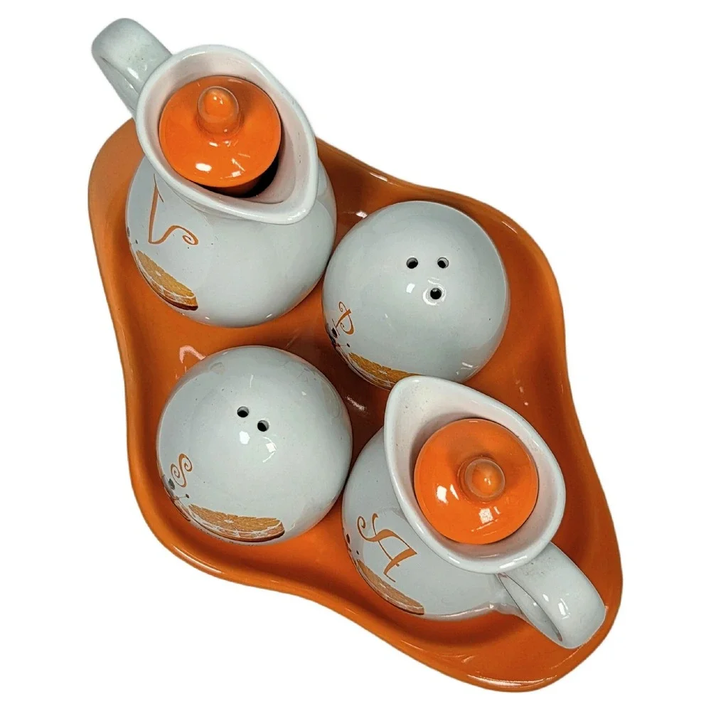 Roberto Gonzalez‎ Citrus Cruet Condiment Set Ceramic Orange Vinegar Oil Shakers